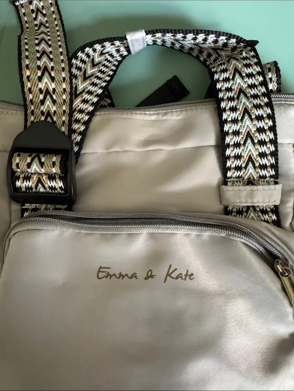 Emma & Kate Light Gray Women's Backpack Tote with Patterned Straps